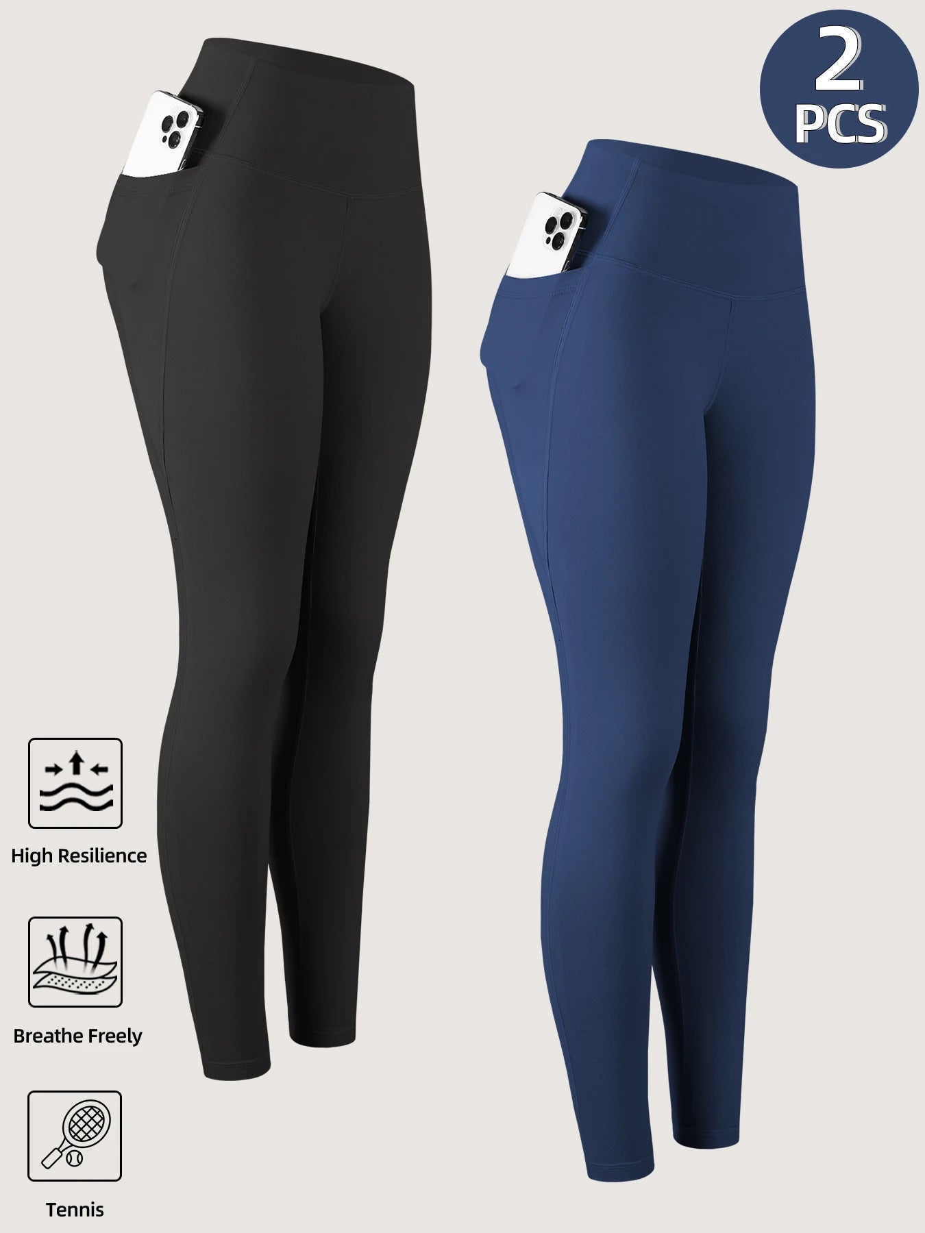 1/2/3/4PCS Women's High Waist Yoga Pants With Pocket Slim Leggings Tummy Control Lift Hips Running Workout Activewear Pants