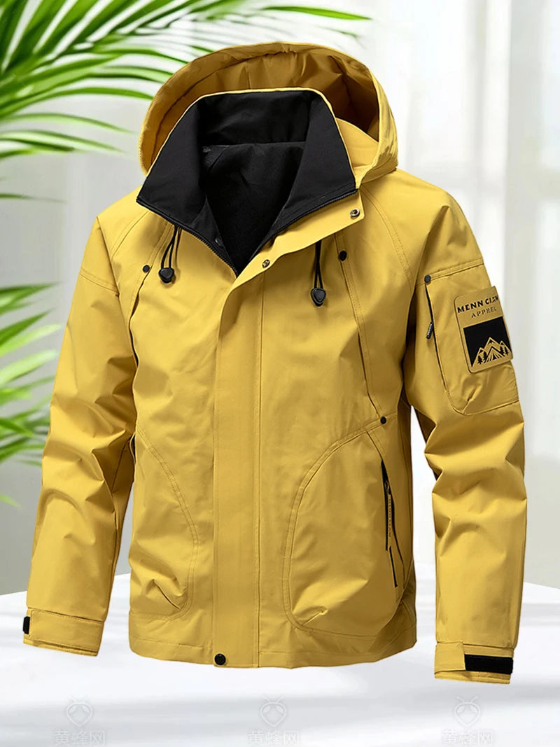 Jaqueta Masculina Impermeável Softshell com Capuz e Zíper para Esportes ao Ar Livre, Corta-Vento para Trilha e Acampamento, Leve, para Primavera e Outono