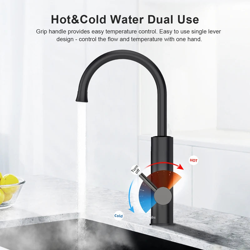 Briwellna 220V Electric Instant Water Heater 2 in 1 Kitchen Faucet Tankless Stainless Steel Water Heater TapInstant Geyser KM12
