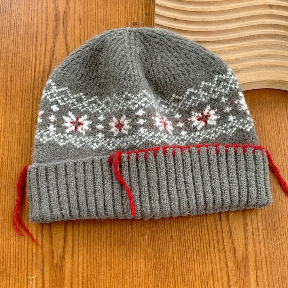 Chapéu Pulôver de Malha de Lã Casual À Prova de Frio Manter Quente Jacquard Chapéu de Lã Cor Sólida Proteção de Orelha Touca Feminina