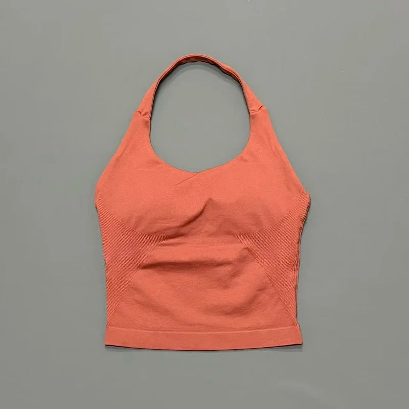 Regata Esportiva Feminina para Academia Sem Costura Yoga com Bojo Removível Top Esportivo Push-up Fitness Treino Corrida