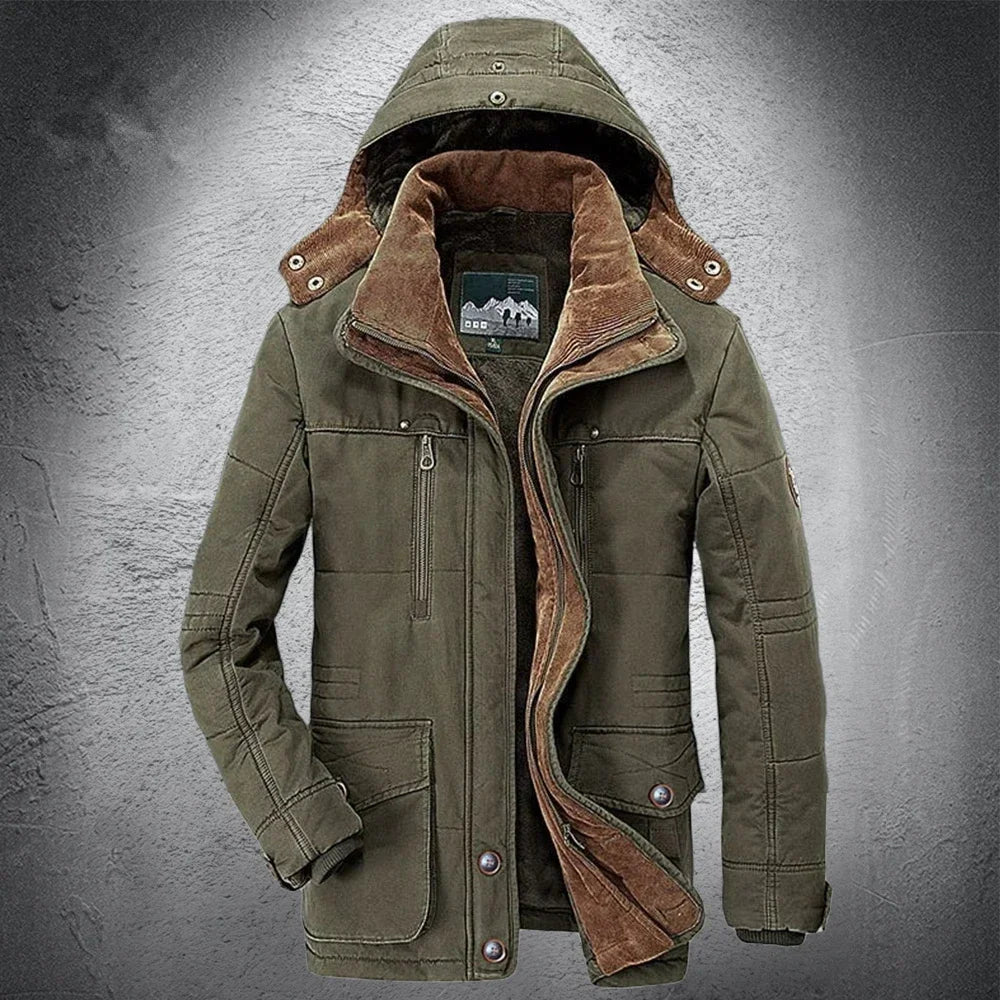 Jaqueta Masculina Parka Sólida Casaco Masculino Tamanho Grande Roupa Parka Externa Jaqueta Masculina de Inverno Mais Veludo Grosso Quente Multi Bolsos