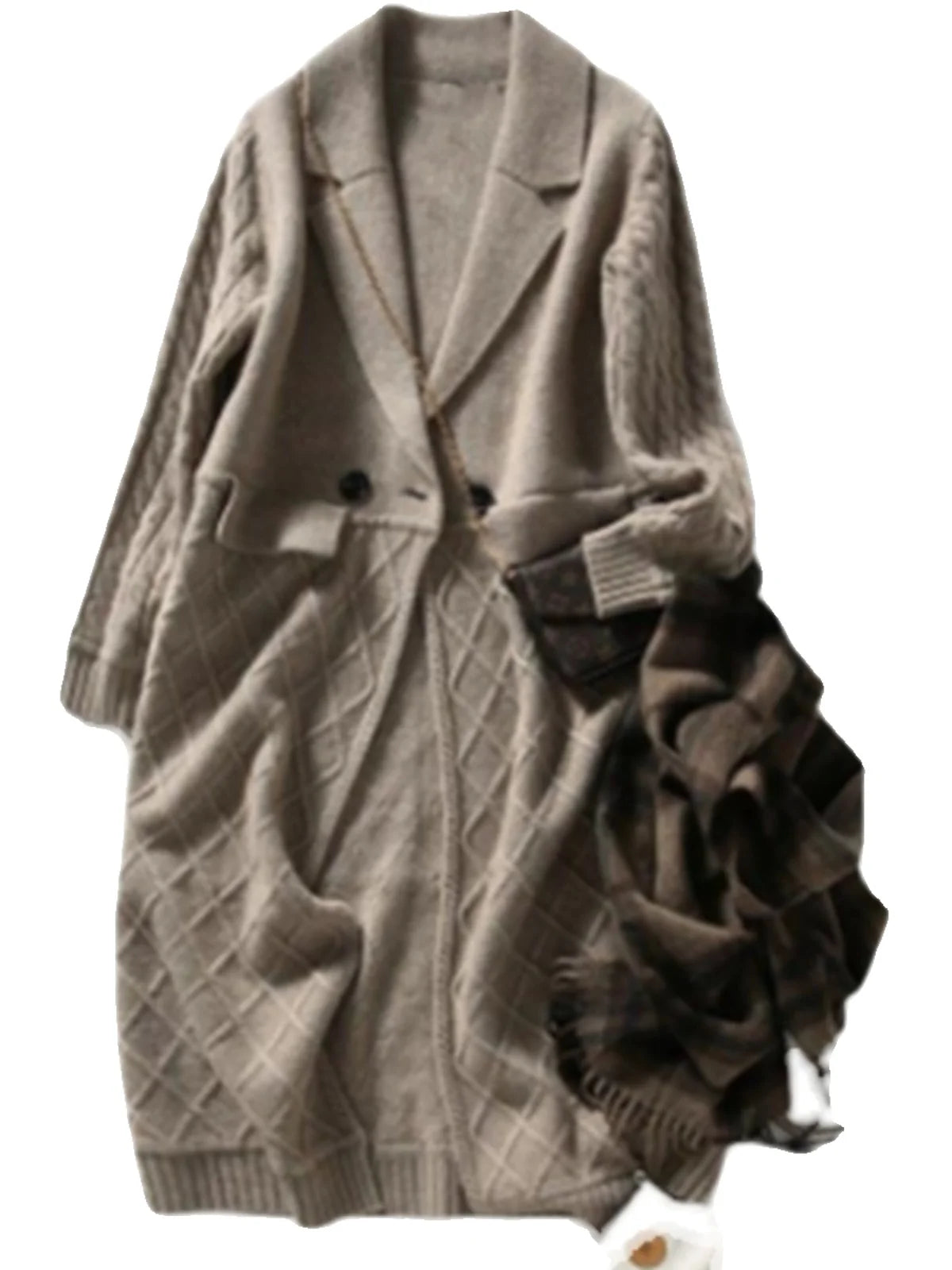 Cardigã de Lapela Médio Grosso Feminino de Malha para Outono/Inverno Manga Longa Cor Pura Estilo Preguiçoso Solto Camisola Estilo Casual 1 - S Camel