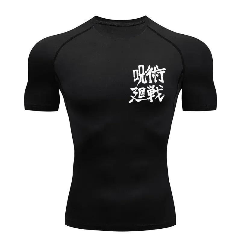 Camiseta de Compressão Anime Jujutsu Kaisen Masculina Fitness Academia Esporte Corrida Rashguard Blusa Camisa Secagem Rápida Manga Curta