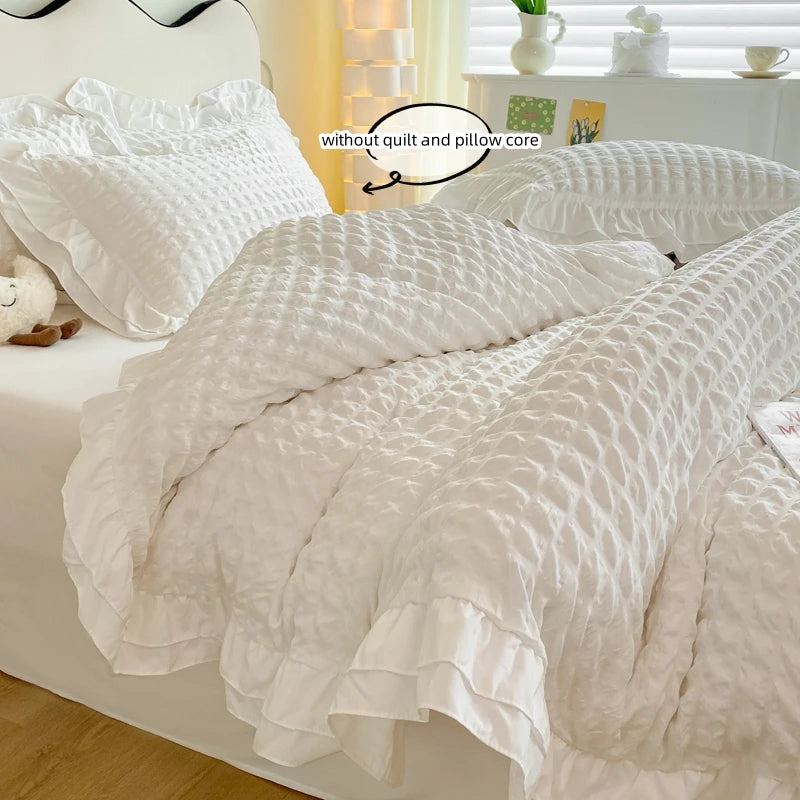 3pcs Korean lace Bedding set seersucker Duvet Cover Set (1*Duvet Cover + 2*Pillowcase, Without Core)for bedroom guest room