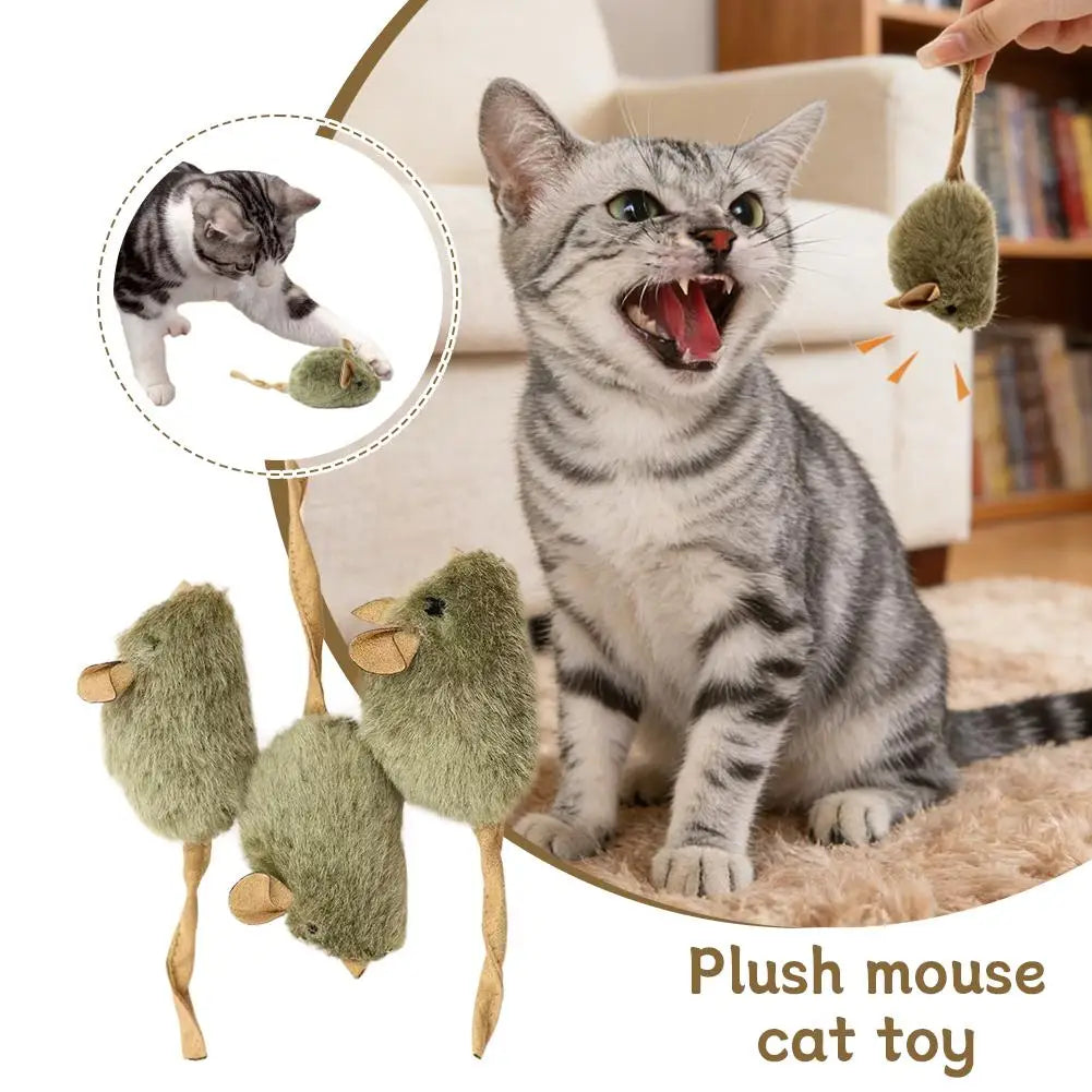 3 Peças Camundongos de Pelúcia para Gatos, Brinquedo Interativo Automático de Roedores com Som, para Gatinhos, Resistente a Mordidas, Suprimentos para Animais de Estimação