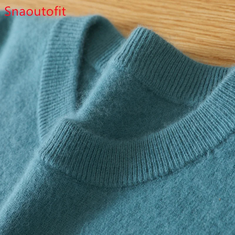 Suéter Masculino 100% Cashmere de Visom Puro, Gola Redonda, Pulôveres de Malha, Suéter Outono e Inverno Novo, Mangas Compridas, Suéteres de Alta Qualidade, Blusas de Visom