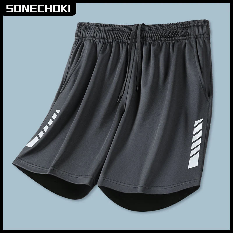 Shorts Masculinos de Corrida Estampa Listrada Solto Basquete Academia Respirável Fitness Treino