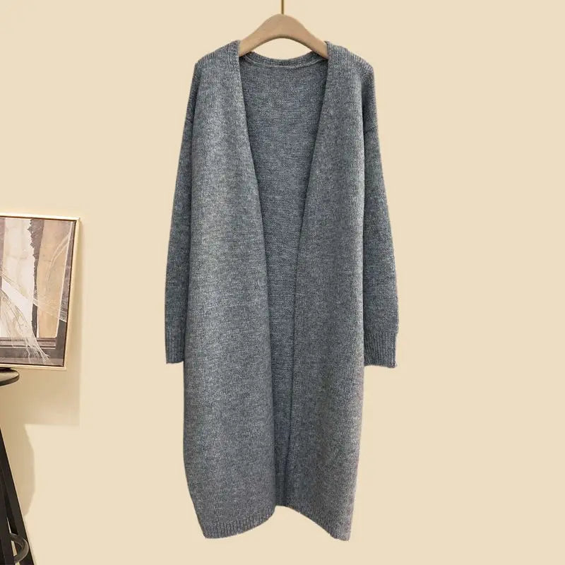 Conjunto Feminino de Tricô Moda Três Peças Outono Novo Estilo Preguiçoso Cardigã Aberto Calças Wide Leg Slim