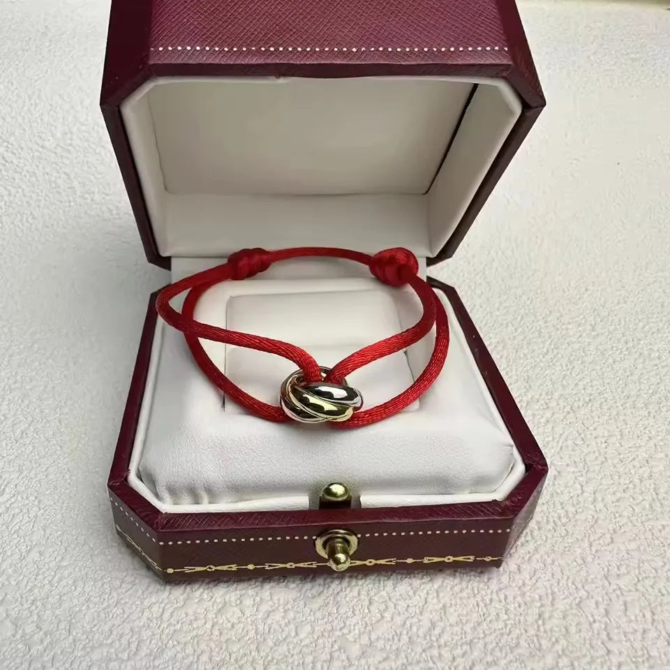 Pulseira de casal clássica de luxo S 925 prata três anéis tricolor cruz. Presentes de Natal. Não desbota. Não causa alergia