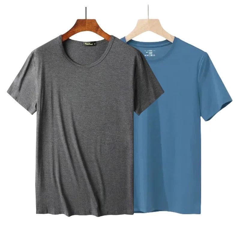 2 Pacotes de Camisetas de Fibra de Bambu com Gola Redonda Manga Curta Clássica Absorvente de Suor para Academia Masculina Regata Cor Sólida Preta Nova