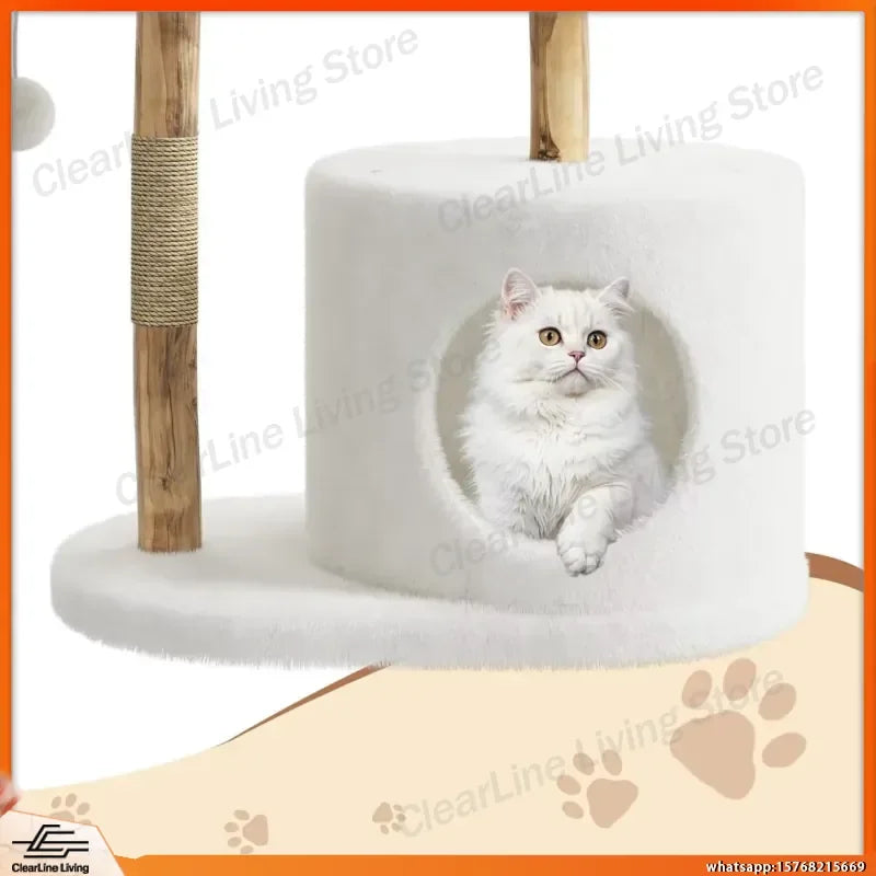 Multi-Level Cat Tree Tower with Cozy Bed Wicker Basket Condo Wooden Scratching Post Climbing Activity Center for Cats Indoor