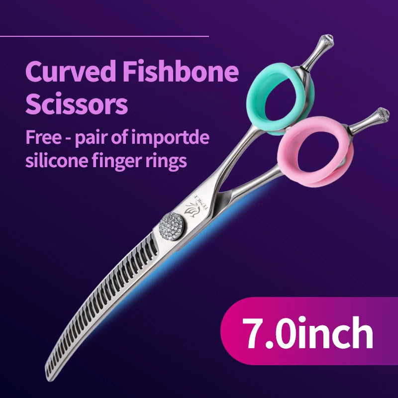 Fenice Professional JP440c 7 polegadas Tesoura para Cães de Estimação de Alta Qualidade Curva Tesoura para Desbaste Tesoura para Tosa Dentada