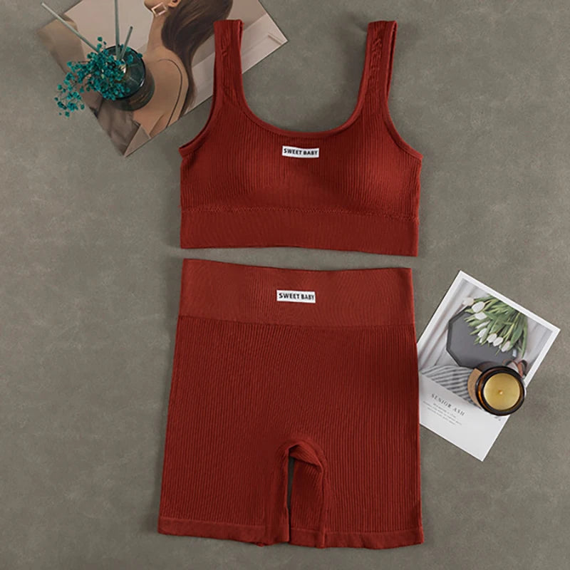 Conjunto de Yoga Feminino Sem Costura Fitness Roupa de Treino Sutiã Esportivo Legging Cintura Alta Sexy Decote V Profundo Roupa de Ginástica 2024 Novo Roupa Esportiva