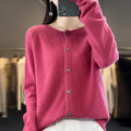 Cardigã Feminino de Lã Merino 100% Cashmere, Suéter para Outono Inverno, Gola Redonda, Manga Longa, Malha Feminina, Roupas Básicas, Blusas - Shumei XXL