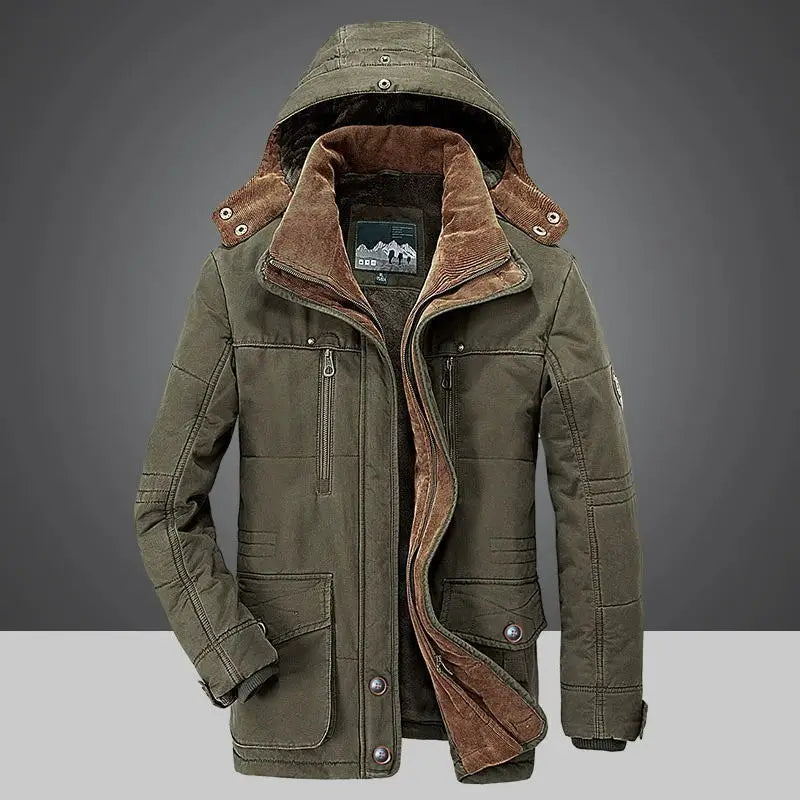Jaqueta Masculina de Inverno Parka de Veludo Grosso com Vários Bolsos Parkas Sólidas Masculinas Jaquetas Plus Size Corta-vento de Lã Quente Grossa