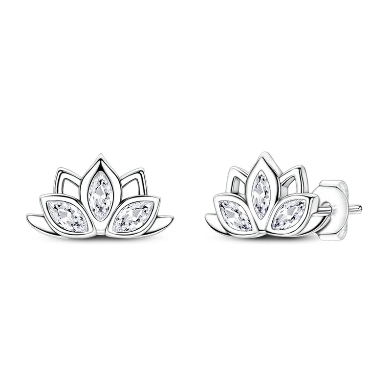 Lucky Clover Earrings 925 Silver Original Zircon Butterfly Dragonfly Chameleons Bee Flower Earrings For Women Jewelry Gift