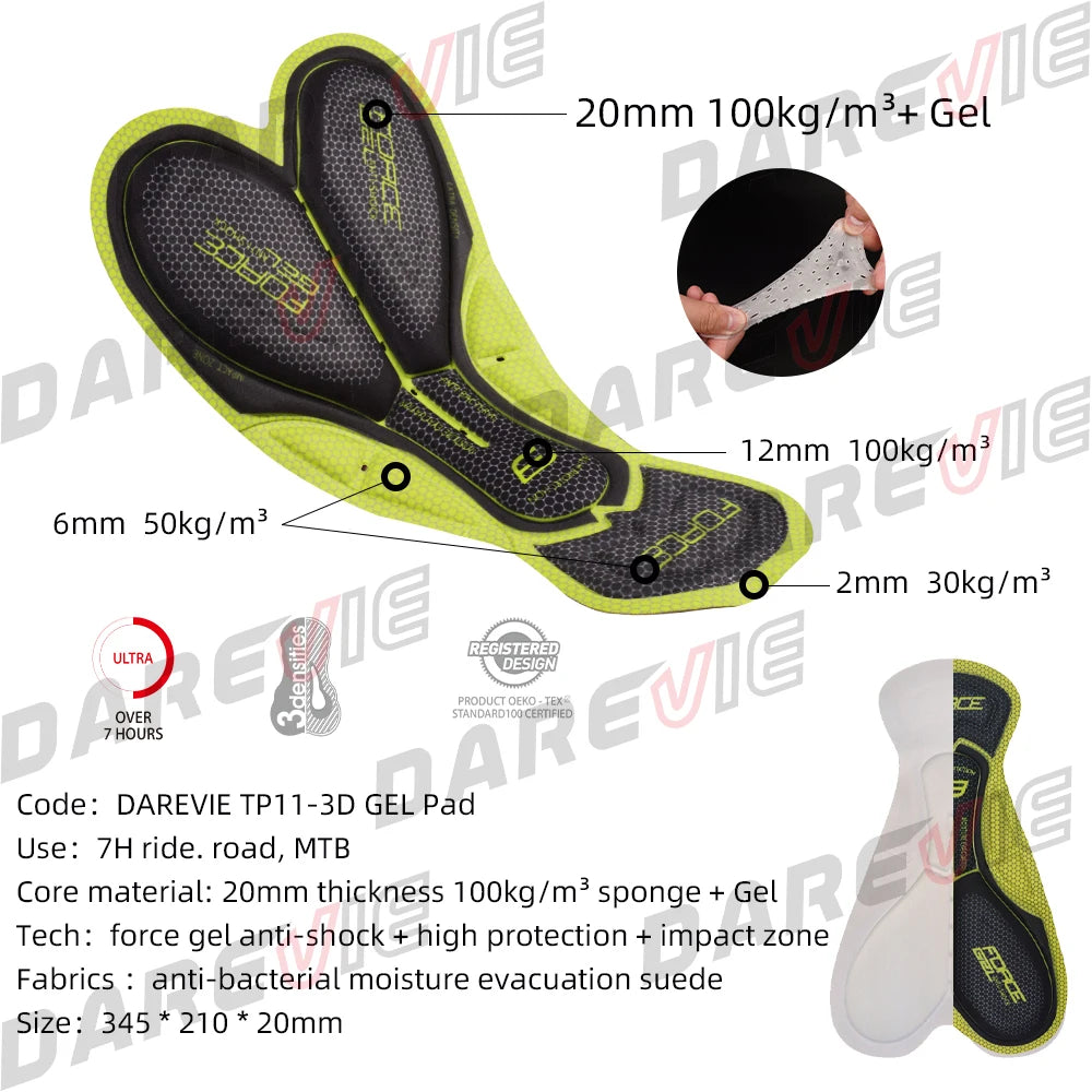 DAREVIE Men's Cycling Shorts 3D Gel Pad PRO Level Cycling Shorts...