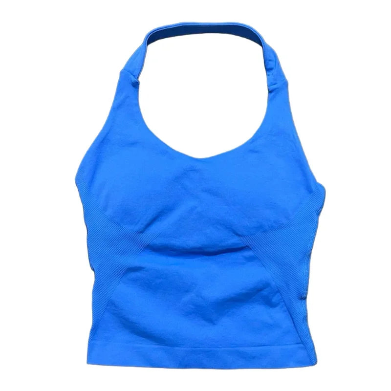 Regata Esportiva Feminina para Academia Sem Costura Yoga com Bojo Removível Top Esportivo Push-up Fitness Treino Corrida