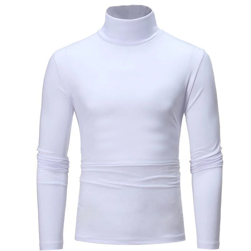 Camisa Masculina Nova Camiseta Básica Slim Fit Gola Alta de Poliéster Pulôver Gola Rolê Suéter Tops Camisa Masculina Primavera Outono