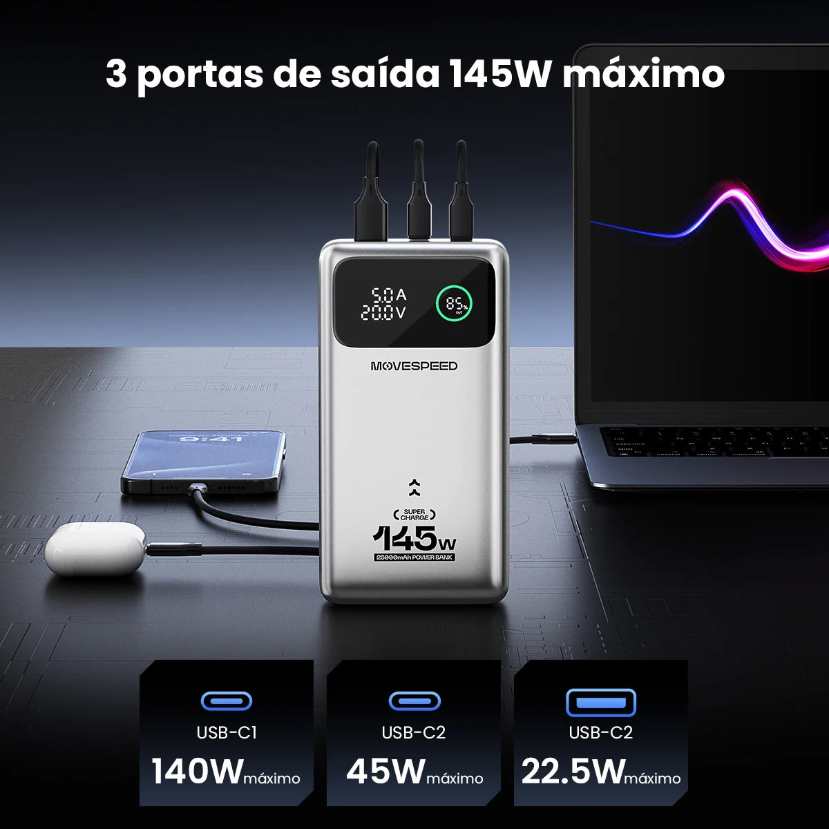 Power Bank 25000mAh 140W Fast Charge Portable Laptop