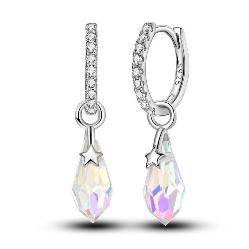 Orstarry 925 Sterling Silver Crystal Circular Eardrops Drop Earrings Women Earrings Charm Fashion Versatile Party Jewelry Gifts