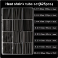 625pçs Kit de Tubos Termo Retráteis Pretos (2:1)