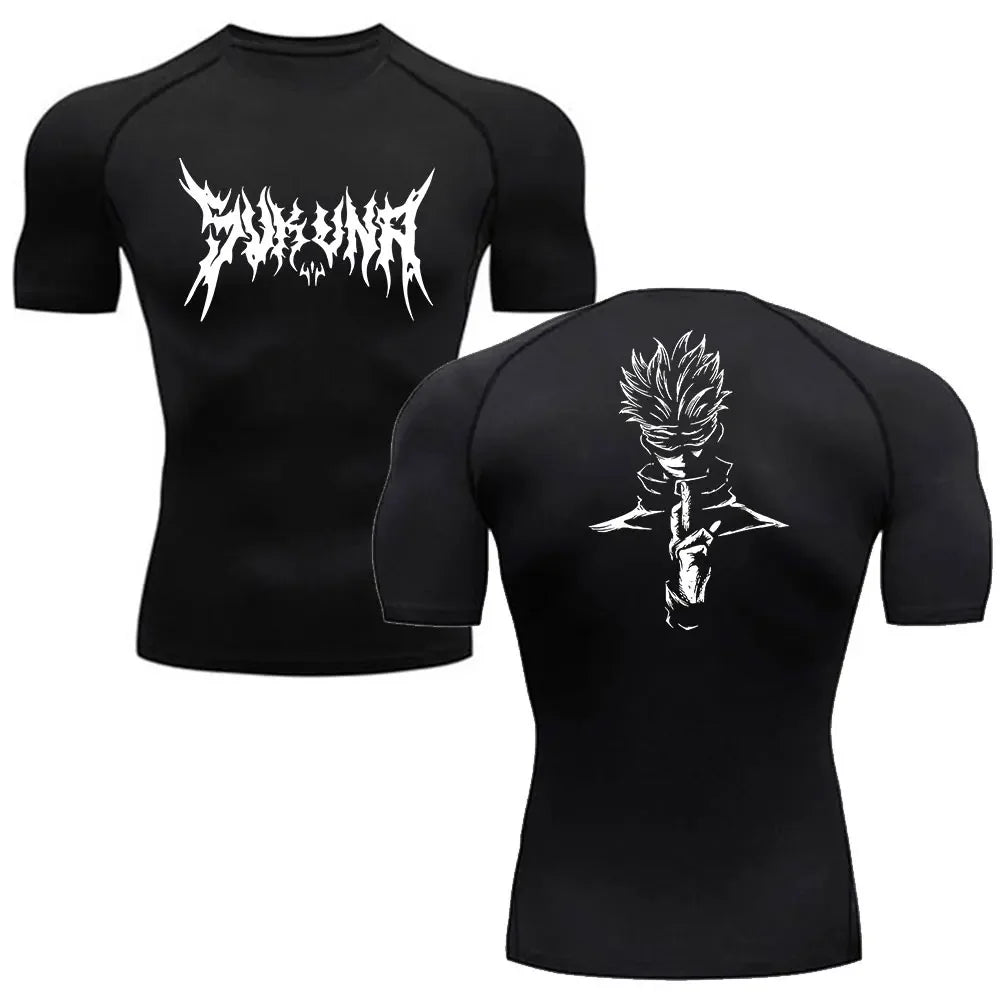 Camiseta de Compressão Anime Jujutsu Kaisen Masculina Fitness Academia Esporte Corrida Rashguard Blusa Camisa Secagem Rápida Manga Curta