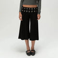 Calças capri femininas sexy de sarja dobrada de perna larga cropped fluidas estilo gaúcho confortáveis casuais para yoga estilo culotte parte de baixo de pijama streetwear