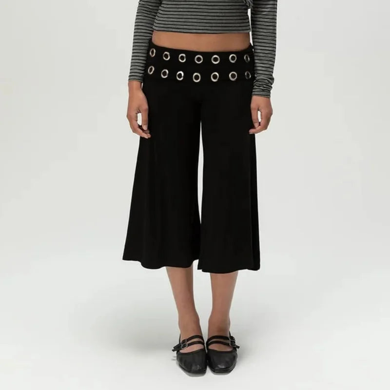 Calças capri femininas sexy de sarja dobrada de perna larga cropped fluidas estilo gaúcho confortáveis casuais para yoga estilo culotte parte de baixo de pijama streetwear