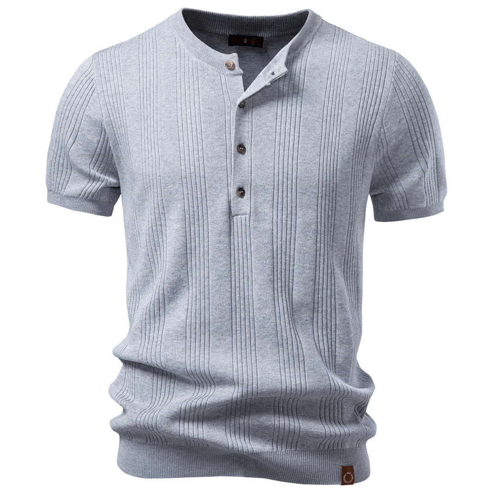AIOPESON Nova Camiseta Henley Masculina Macia Respirável Manga Curta Casual Uso Diário Leve Top de Verão para Homens