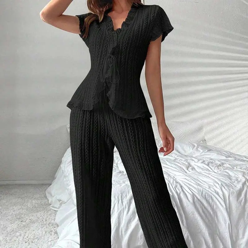 Roupa Loungewear Moda Clássico Decote V Profundo Alças Pijama Feminino Sexy Puro Desejo Confortável