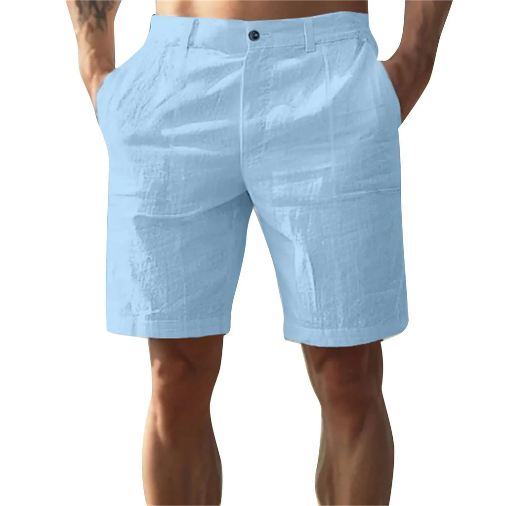 Men's Solid Color Casual Short Pants Linen Beach Breathable...