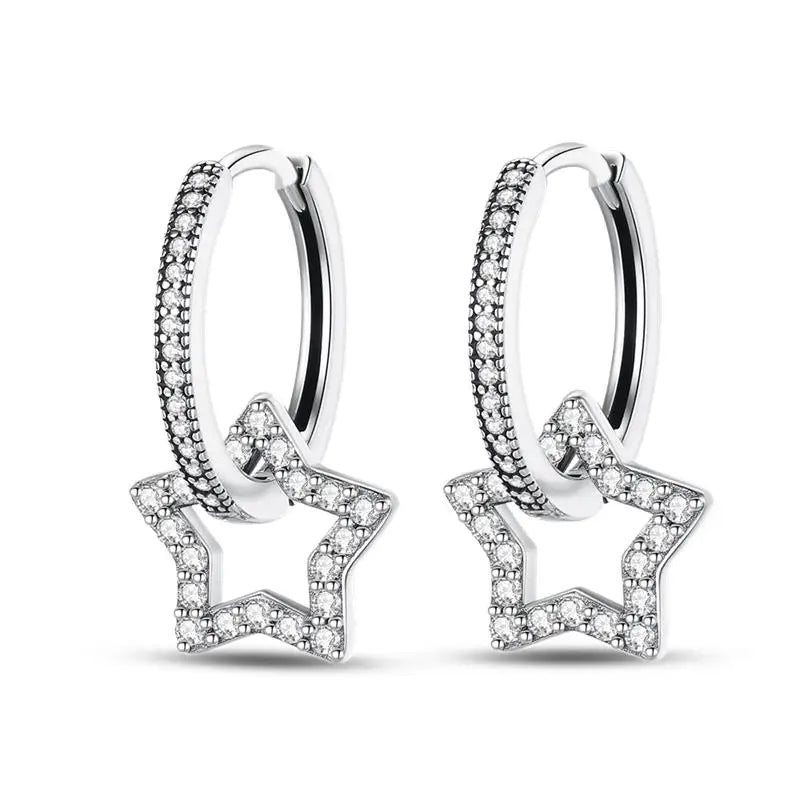 925 Sterling Silver Moon Universe Starry Sky Series Charm Earrings Women Blue Shiny Zircon Daily Wear Jewelry