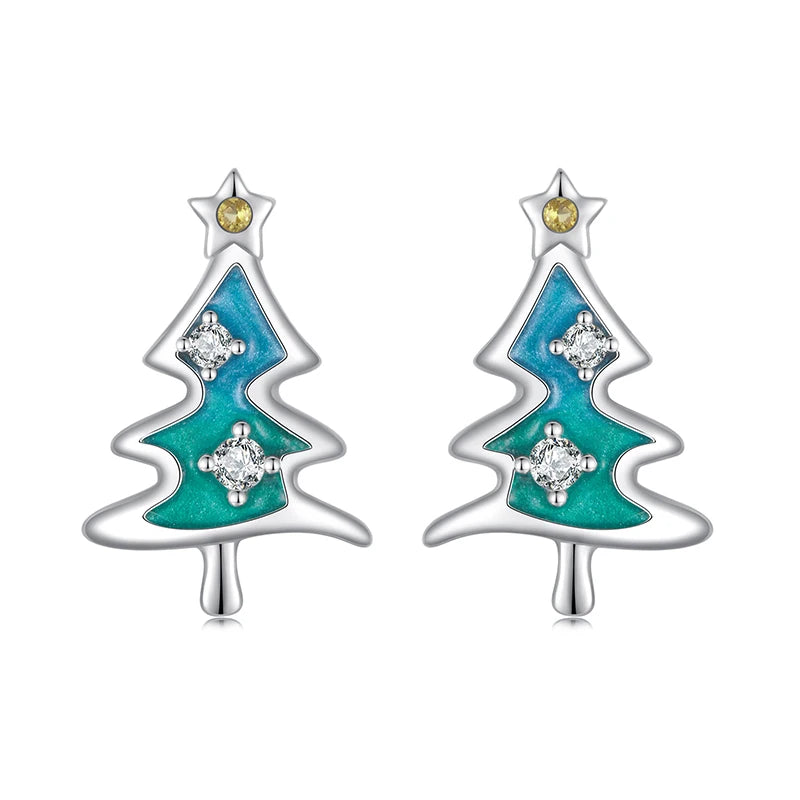 WOSTU 925 Sterling Silver Christmas Snowman Pearl Stud Earrings Xmas Red Hat Reindeer Ear Buckles New year Jewelry Holiday Gift