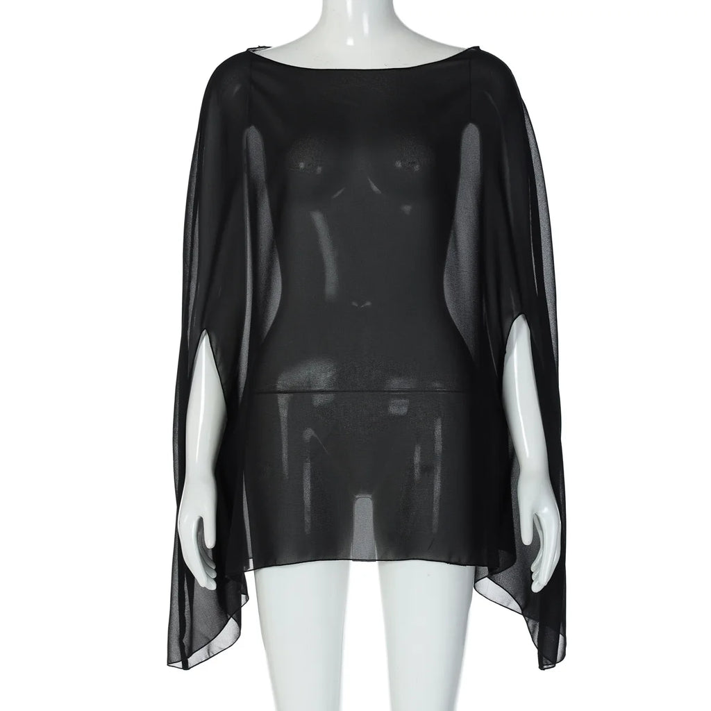 Roupa Feminina Blusas Transparentes de Chiffon Sexy Moda Sólida Camisas Elegantes para Mulheres Balada Noite Tops Branco Preto Streetwear