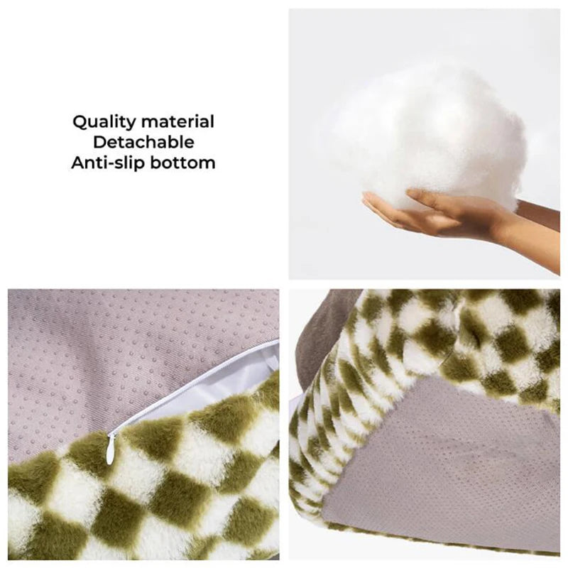 Sofá Ortópedico de Pelúcia para Inverno, Almofada Confortável, Cama para Gatos, Cama Desmontável para Cães de Pequeno a Médio Porte