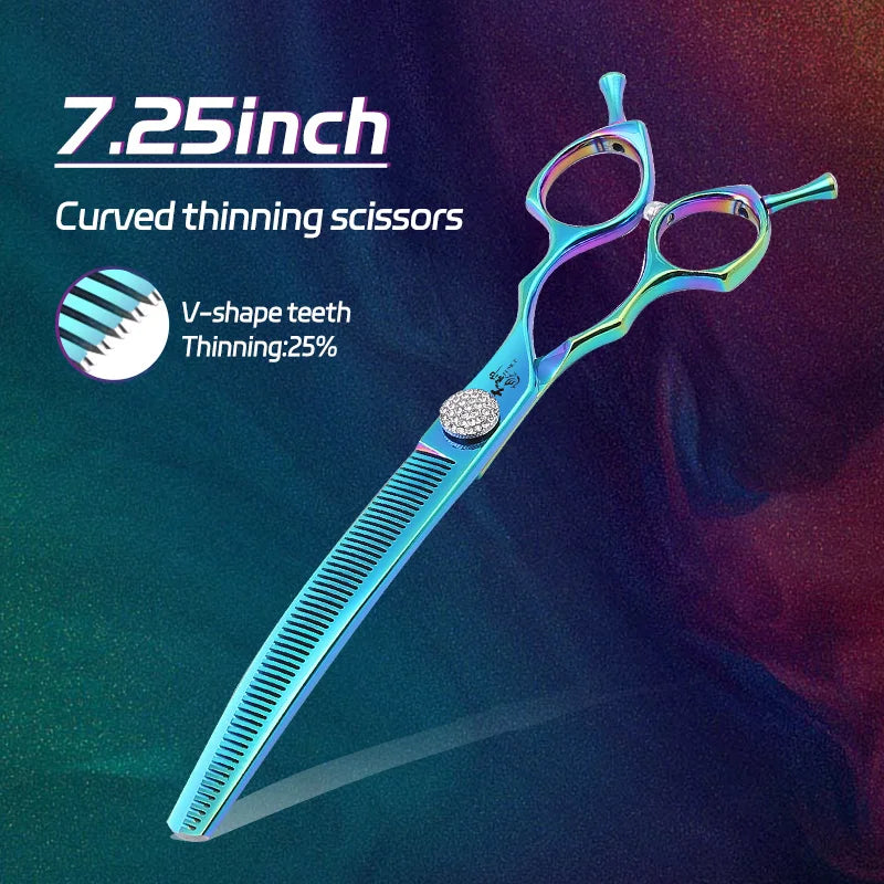 Tesouras de Tosa para Cães Fenice Professional 7.0/7.25/7.5 Polegadas JP440C Coloridas Curvas Desbaste Chunkers para Rosto e Corpo de Cães