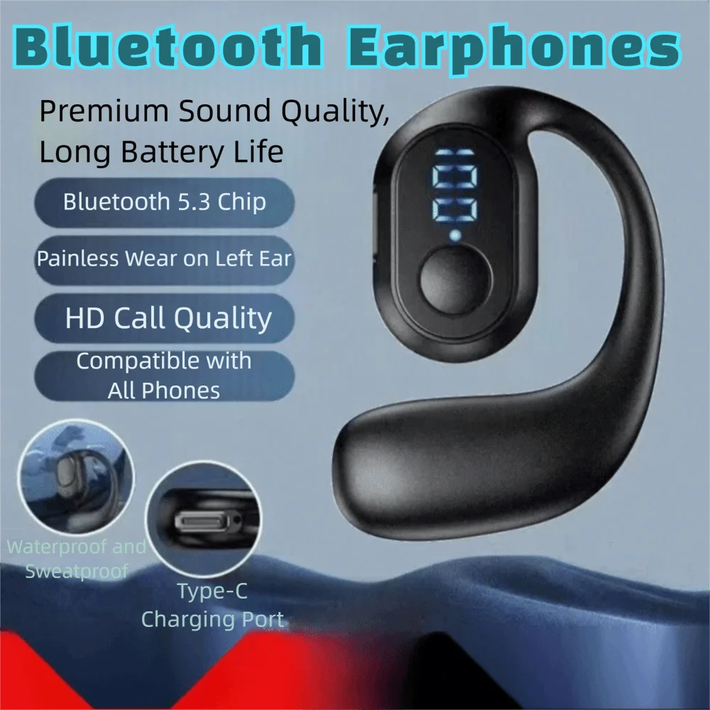 Fones de ouvido sem fio intra-auriculares Bluetooth 5.3 Mini viva-voz à prova d'água Fone de ouvido esportivo Fone de ouvido único OWS Fone de ouvido de música HiFi