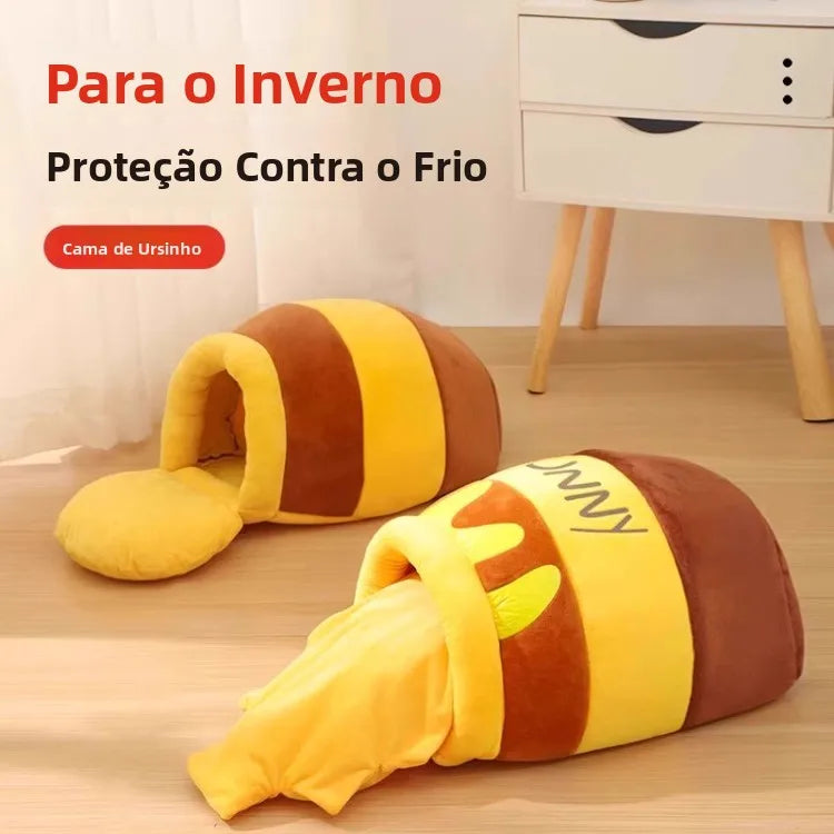 Cama Meio Fechada Estilo Colmeia Winnie Aquecida para Inverno, Saco de Dormir para Cães, Casa de Dormir Fofa para Animais de Estimação, Ninho Interno, Almofada Confortável