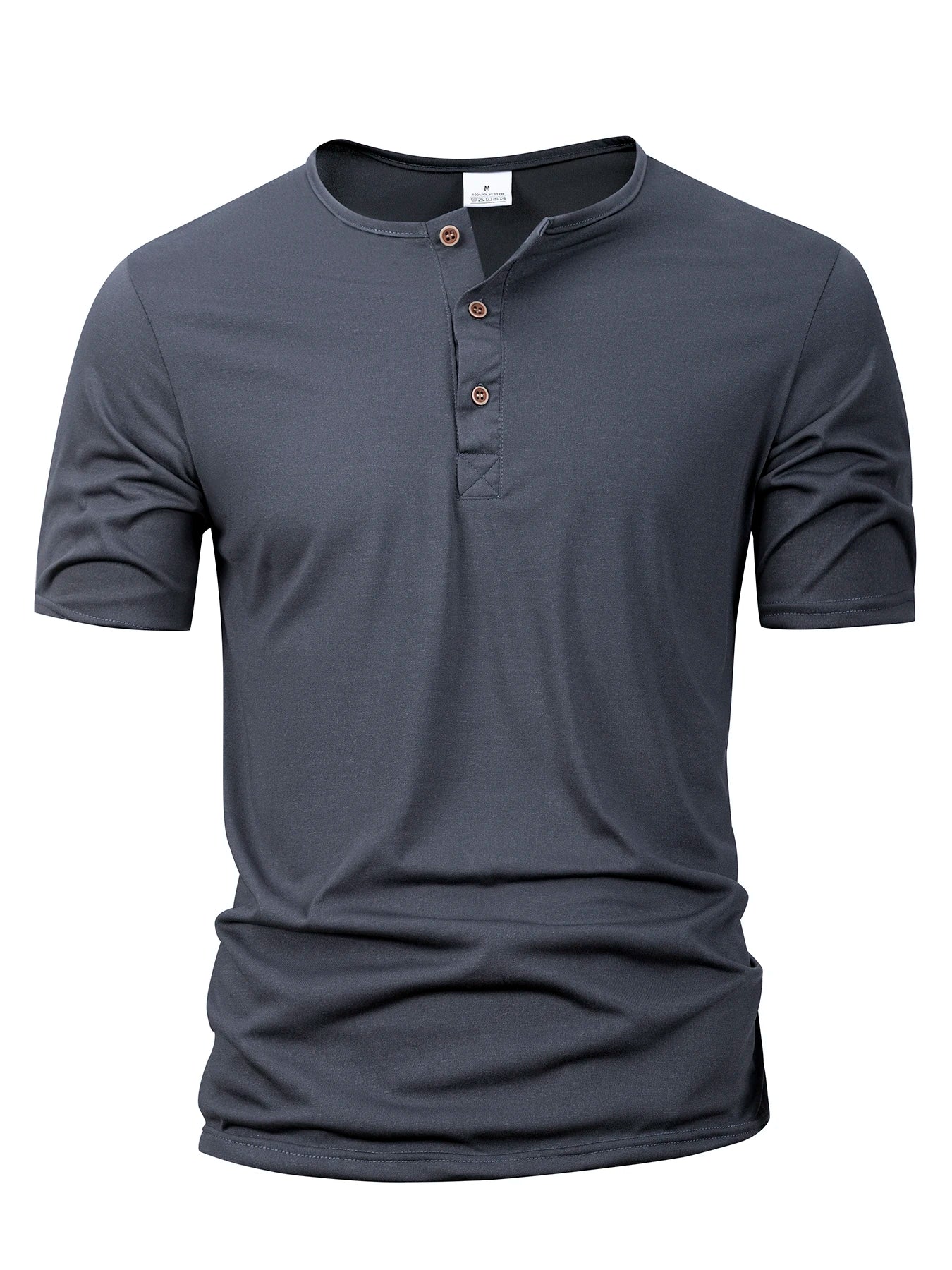 Camiseta Masculina Henley Gola Botão Slim Casual Manga Curta Cor Sólida Esportiva Polos