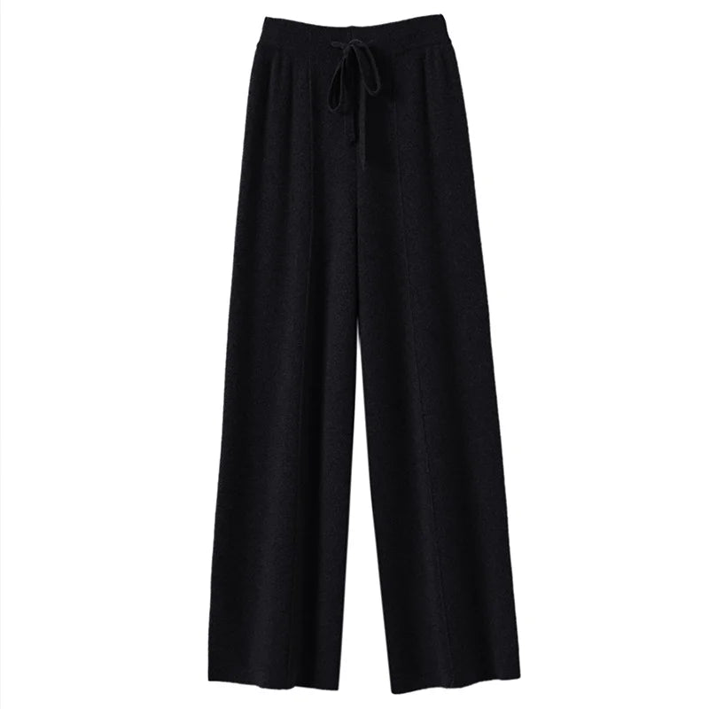 Calças Femininas de Cintura Alta de Malha, Perna Larga, Outono Inverno, Comprimento Longo, Cordão, Reta, Casual, Solta, Emagrecedora 1 - 2xl [veludo roxo camelo] calças de perna larga com costura central