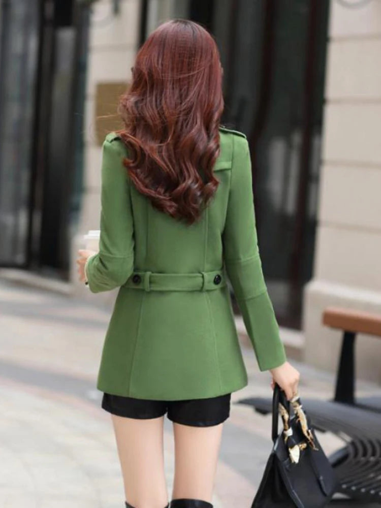 Novo Casaco de Lã Feminino Outono Inverno Casaco Feminino Slim Abotoamento Duplo Médio Longo Mistura de Lã Quente Sobretudo Feminino Inverno Casaco Jaqueta