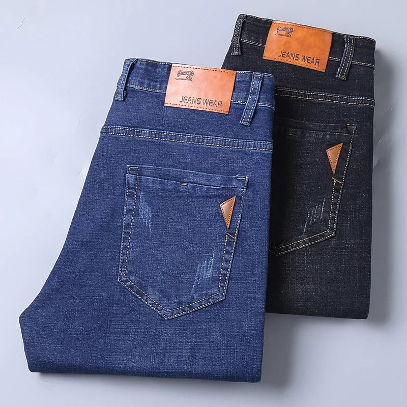 Calça Jeans Reta Masculina Moda Masculina 2026 Calça Slim Fit Elástica Confortável Macia Negócios Jeans Calça Jeans Marca de Roupa Masculina