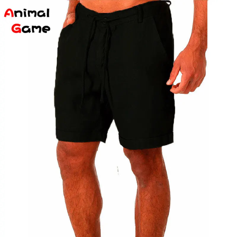 Moda Verão Masculina Shorts de Linho Masculino Shorts de Praia de Algodão Masculino Novo Selvagem Lazer Solto Sólido Shorts Cargo para Homens Shorts de Moletom
