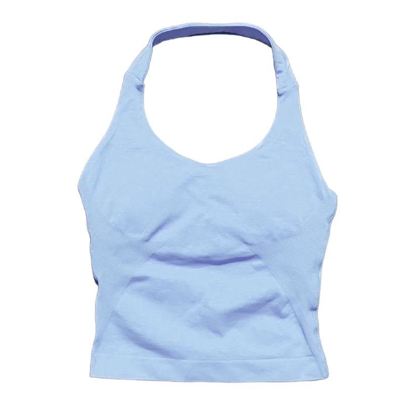 Regata Esportiva Feminina para Academia Sem Costura Yoga com Bojo Removível Top Esportivo Push-up Fitness Treino Corrida