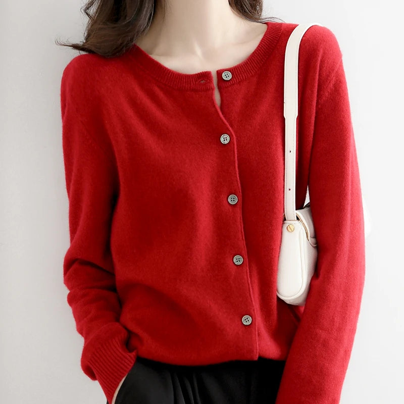 Cardigã de Malha Feminino Off Season 38 Cashmere Curto Gola Redonda Solto Casaco Tamanho Grande Suéter Estilo Coreano Solto para o Dia a Dia 1 - 3xl Vinho