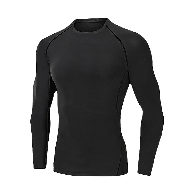 Uma peça de blusa masculina justa de manga comprida, fina, de secagem rápida e alta elasticidade para fitness, adequada para esportes de primavera e verão