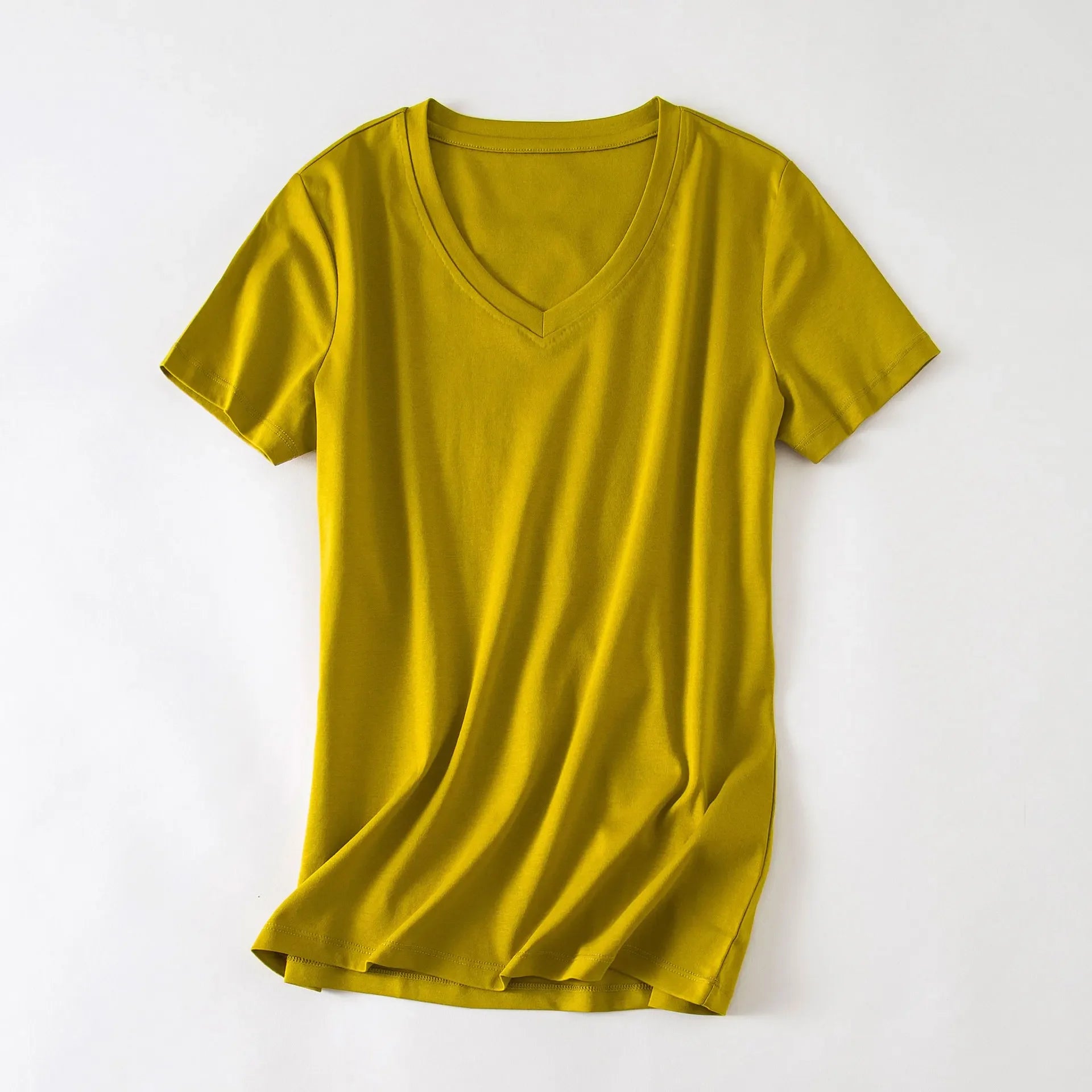 Camiseta Feminina Verão 2026 Gola V Manga Curta Algodão Casual Sólida Top Tees Solta Camisetas Básicas Camisas Femininas Tops Camisetas Femininas - verde escuro gola redonda P
