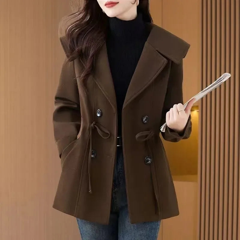 Jaqueta Feminina de Lã 2025 Outono Inverno Nova Casaco Feminino de Comprimento Médio Versátil Confortável Tendência Elegante Sobretudo de Lã Feminino